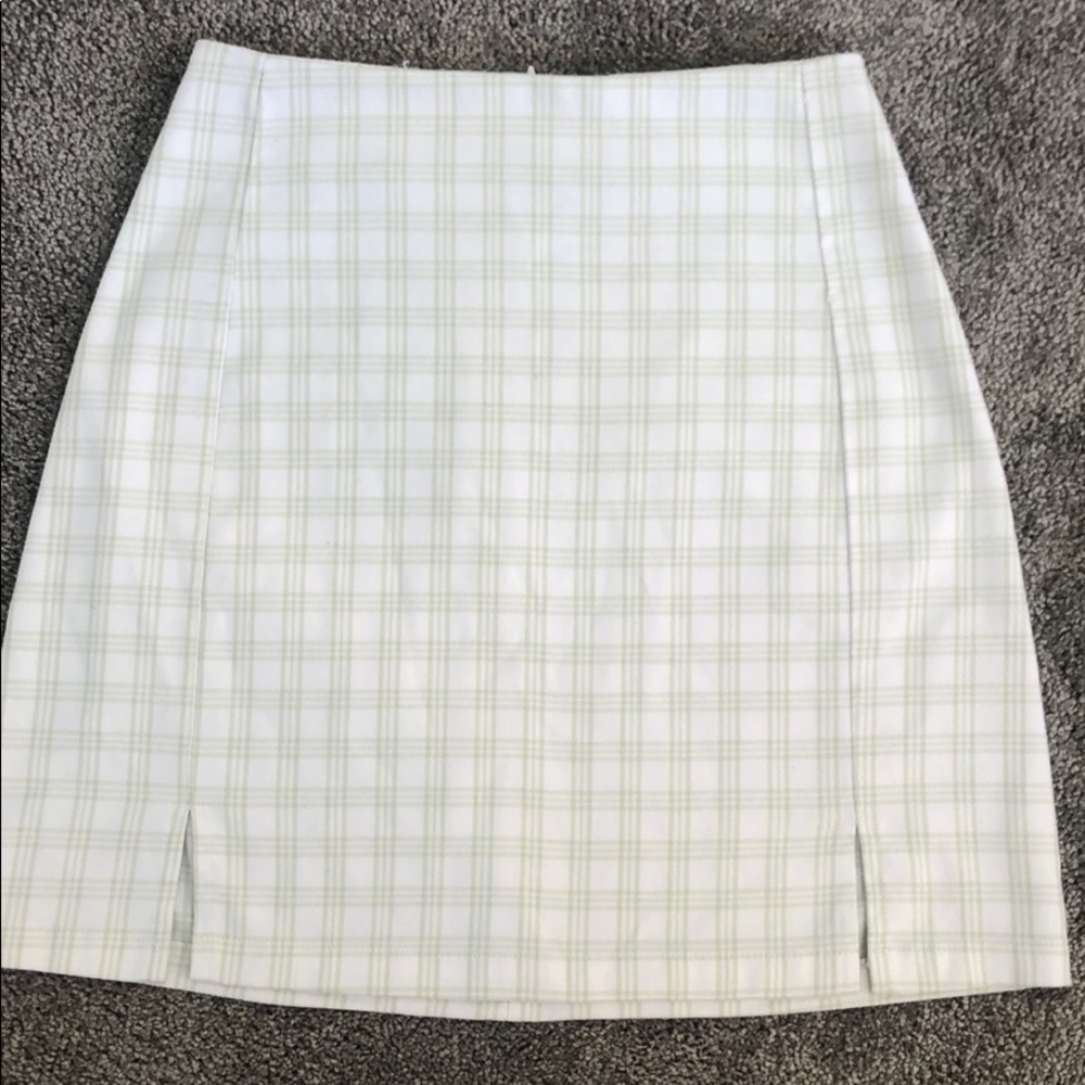 Cara Skirt: White and Green Plaid